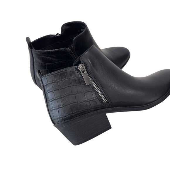 Eva &Zoe Women SZ 7.5 Black Faux Leather & Croc Embossed Ankle Booties - Picture 6 of 12